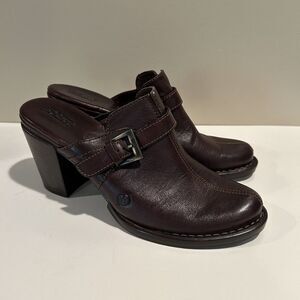 BOC Born‎ Concepts Brown Leather Clogs Women's Size 9 Mules Buckle Studs EUC